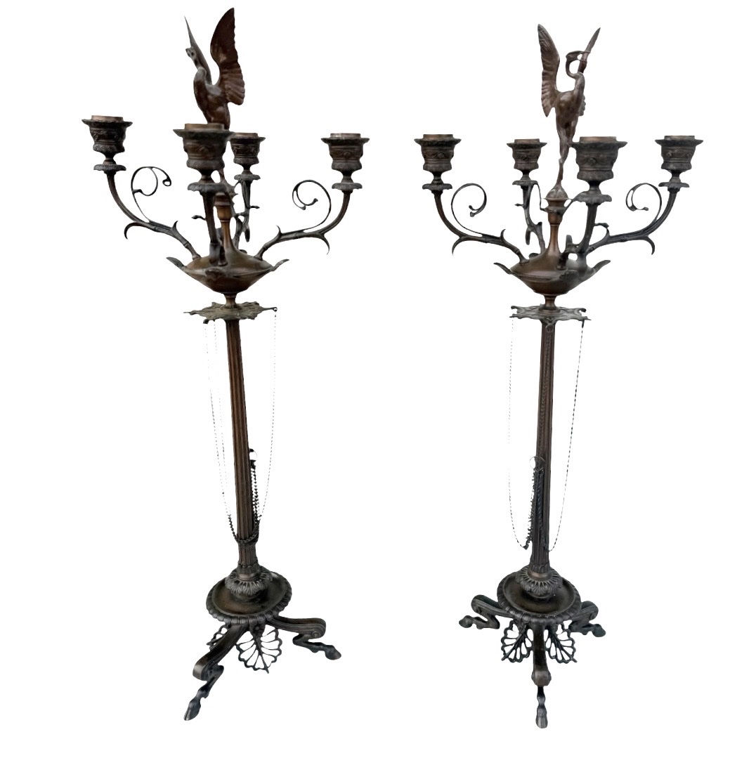 Paire de  candélabres  en bronze signé F.Barbedienne – XIXe siècle-photo-4