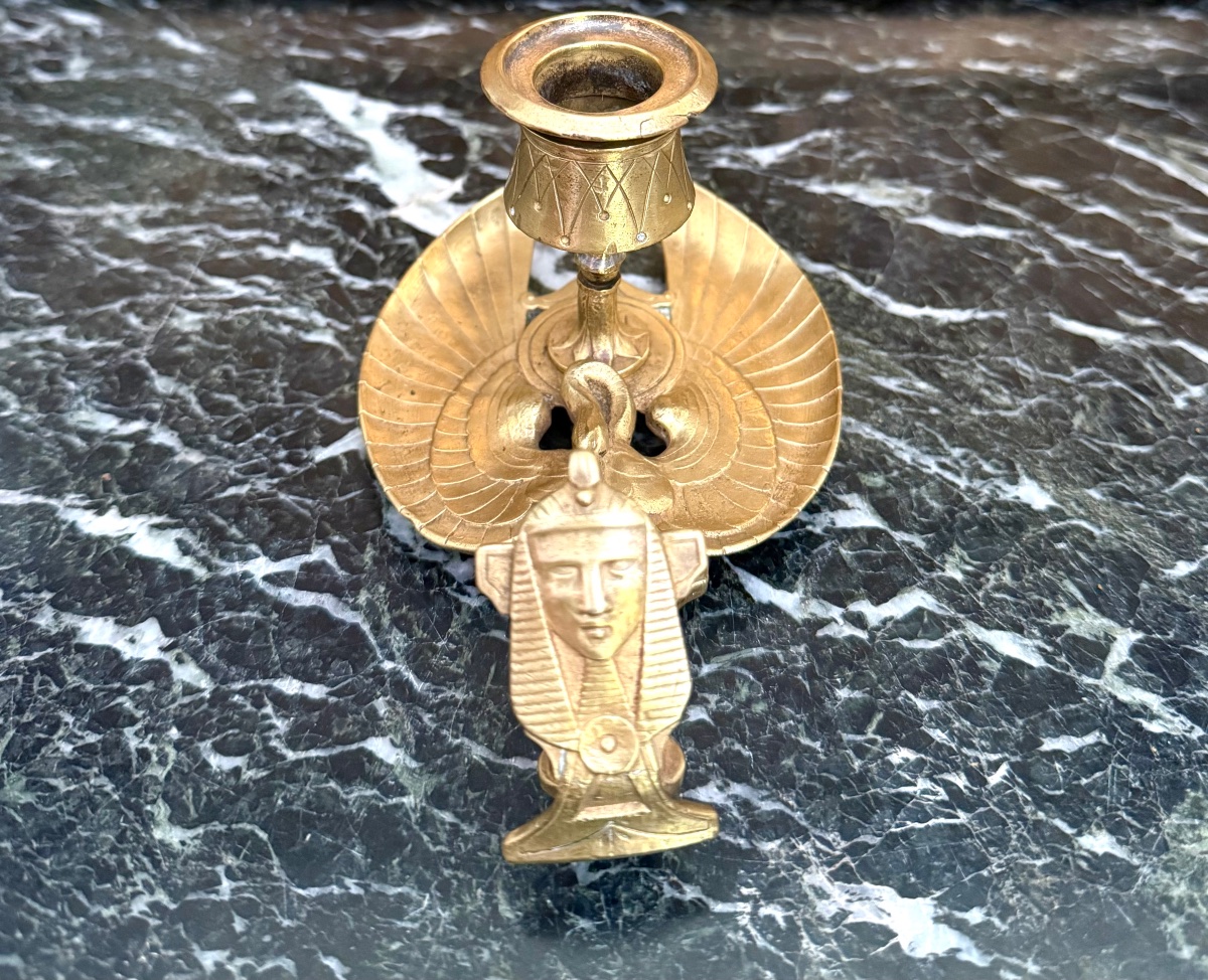 Bougeoir style Néo-égyptien en bronze doré-photo-2