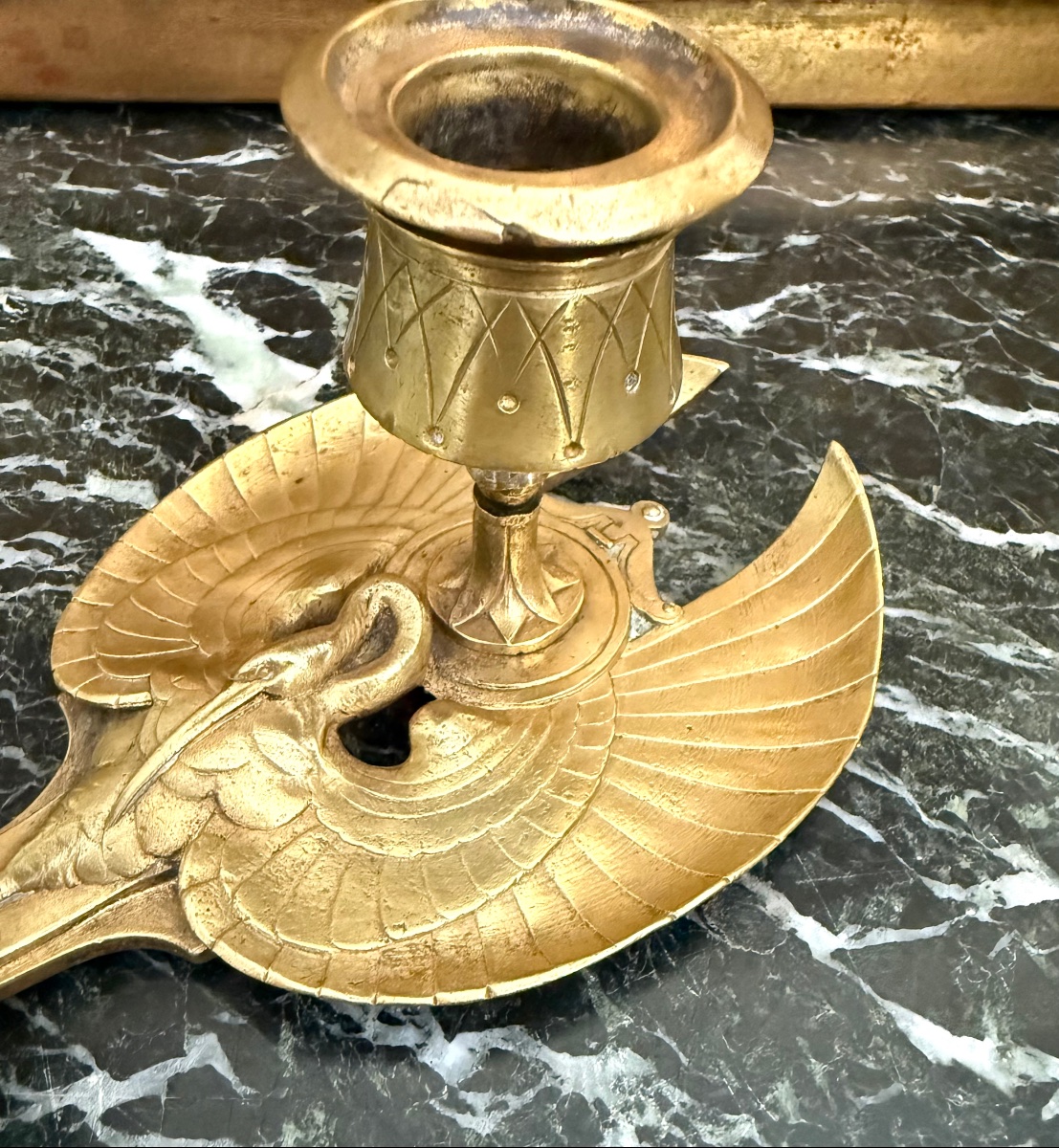 Bougeoir style Néo-égyptien en bronze doré-photo-4