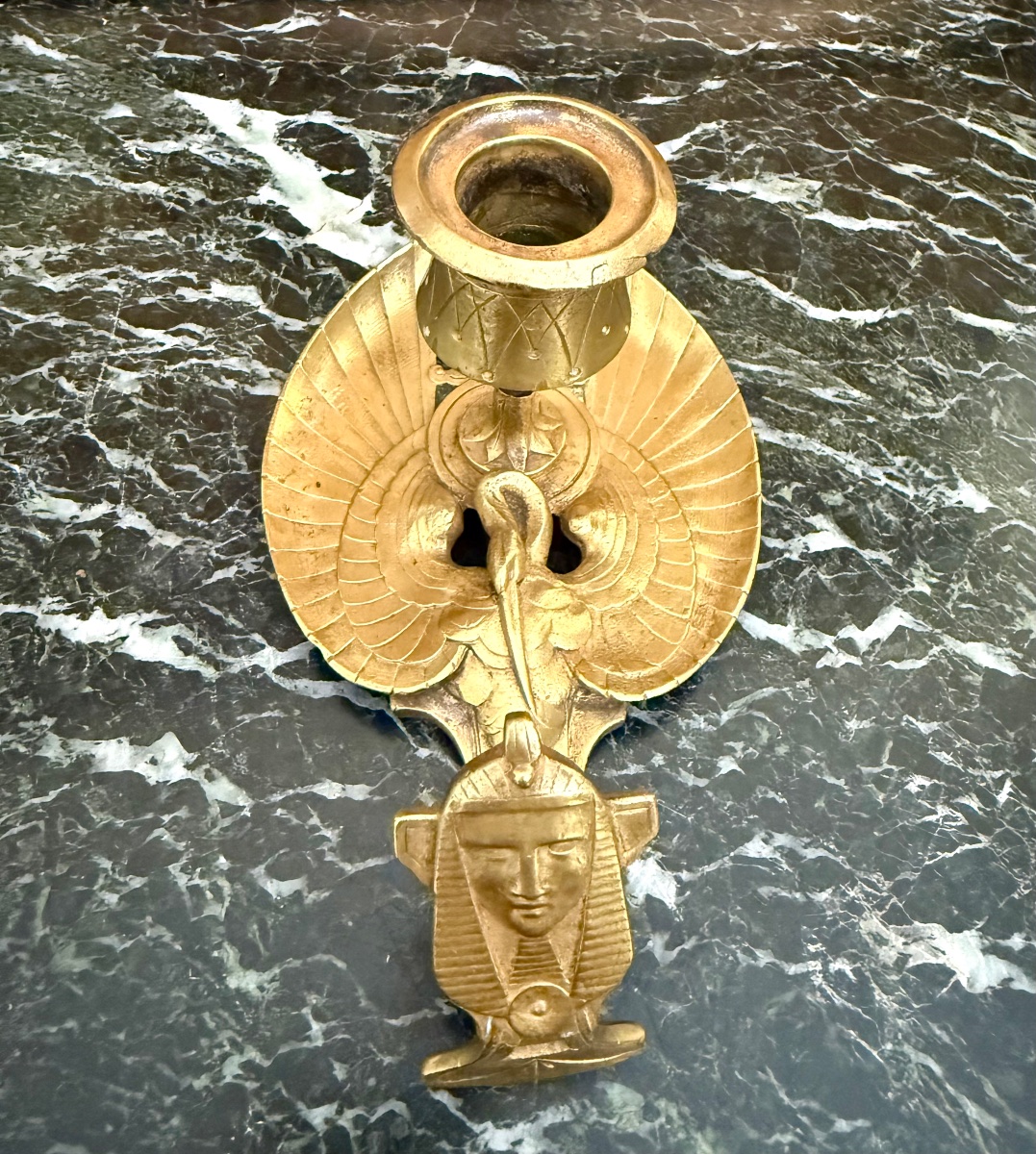 Bougeoir style Néo-égyptien en bronze doré-photo-1