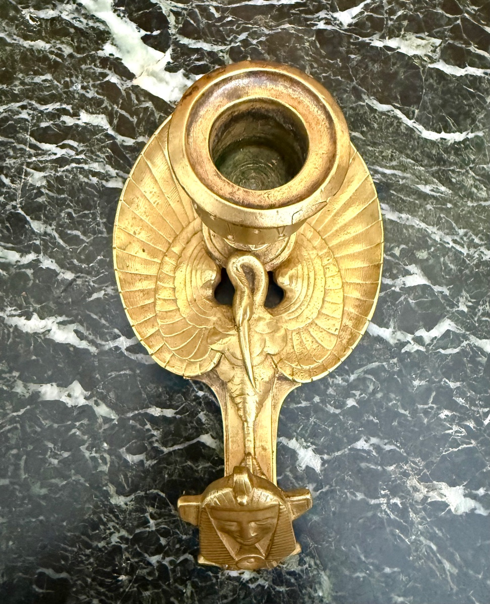 Bougeoir style Néo-égyptien en bronze doré-photo-2