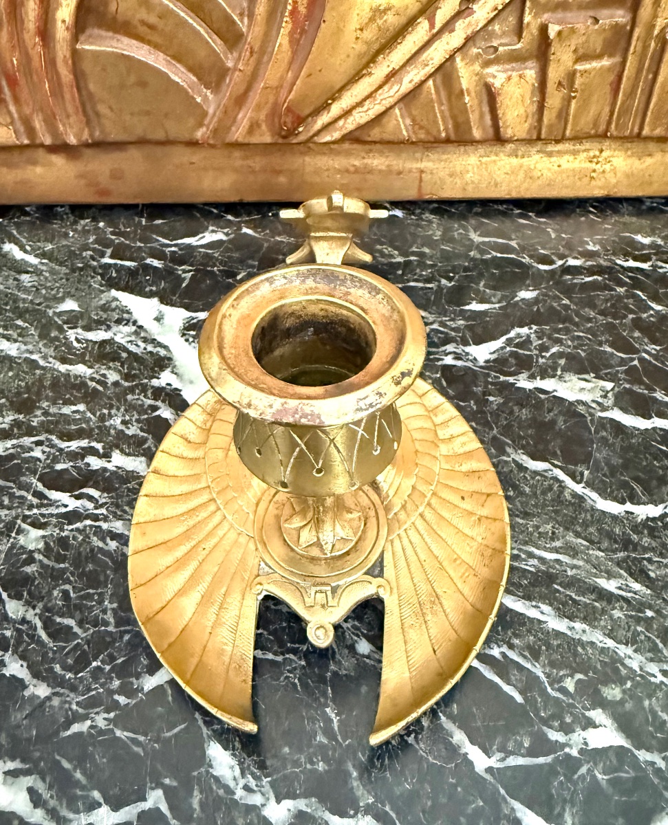 Bougeoir style Néo-égyptien en bronze doré-photo-5