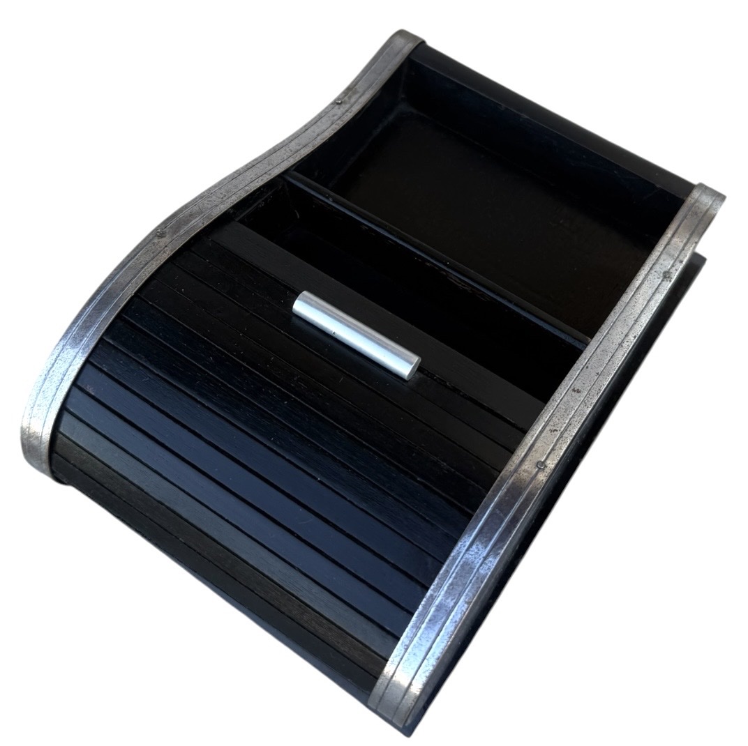 Art Deco Lacquer And Chrome Roll-top Cabinet -photo-1