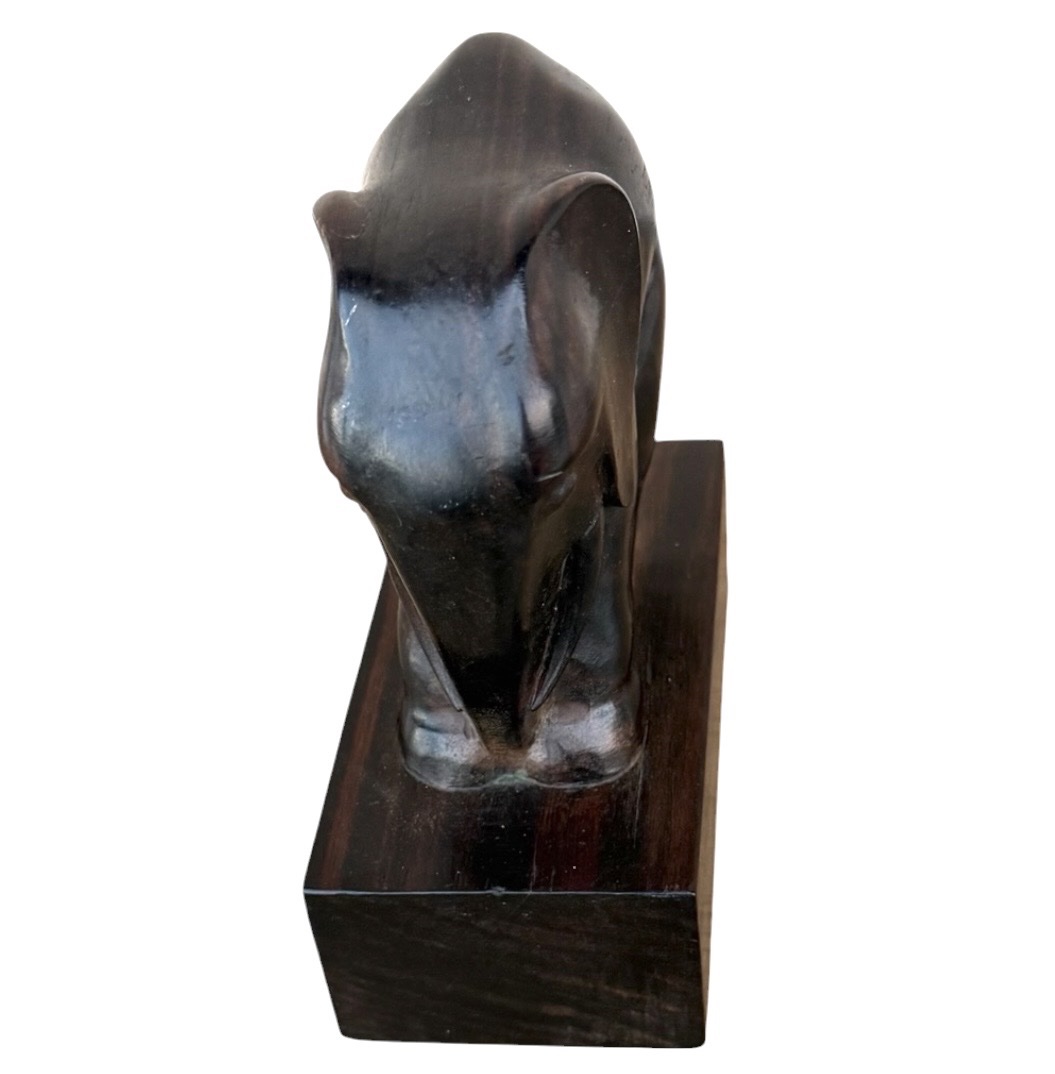 Signed Art Deco Macassar Ebony Elephant Sculpture-photo-3