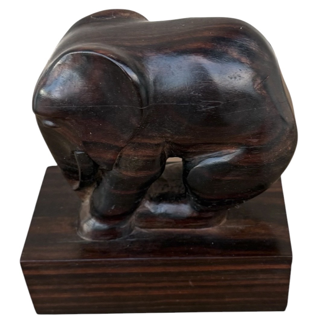 Signed Art Deco Macassar Ebony Elephant Sculpture-photo-4