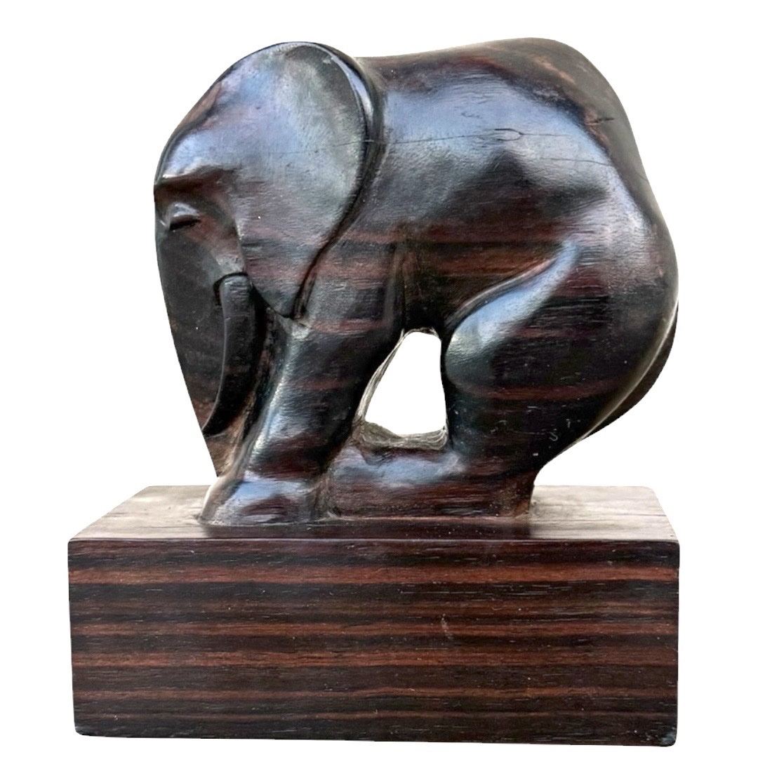 Signed Art Deco Macassar Ebony Elephant Sculpture-photo-2