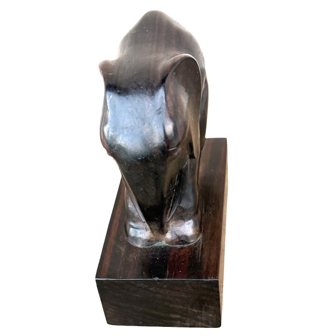 Signed Art Deco Macassar Ebony Elephant Sculpture-photo-3
