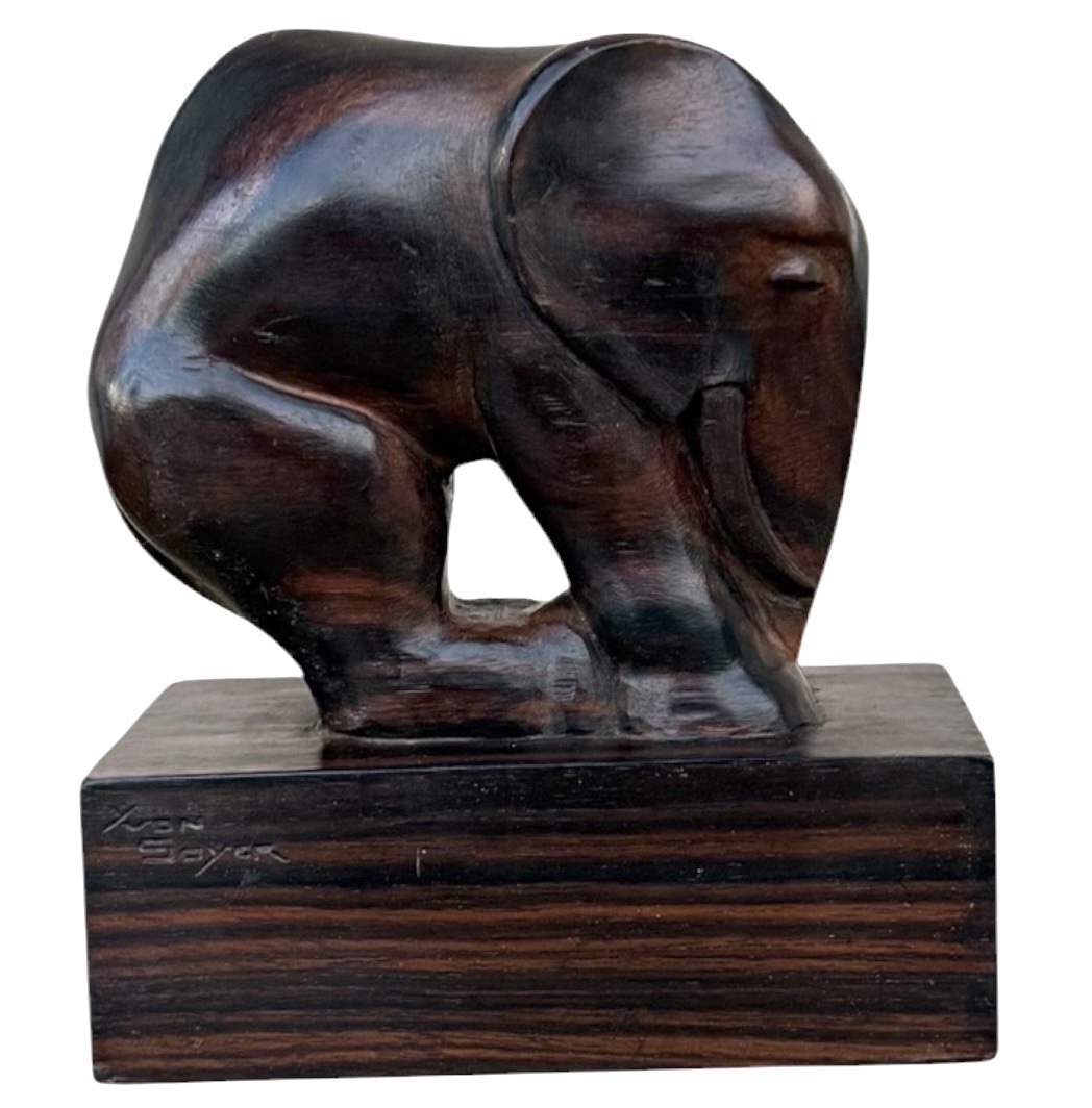 Signed Art Deco Macassar Ebony Elephant Sculpture