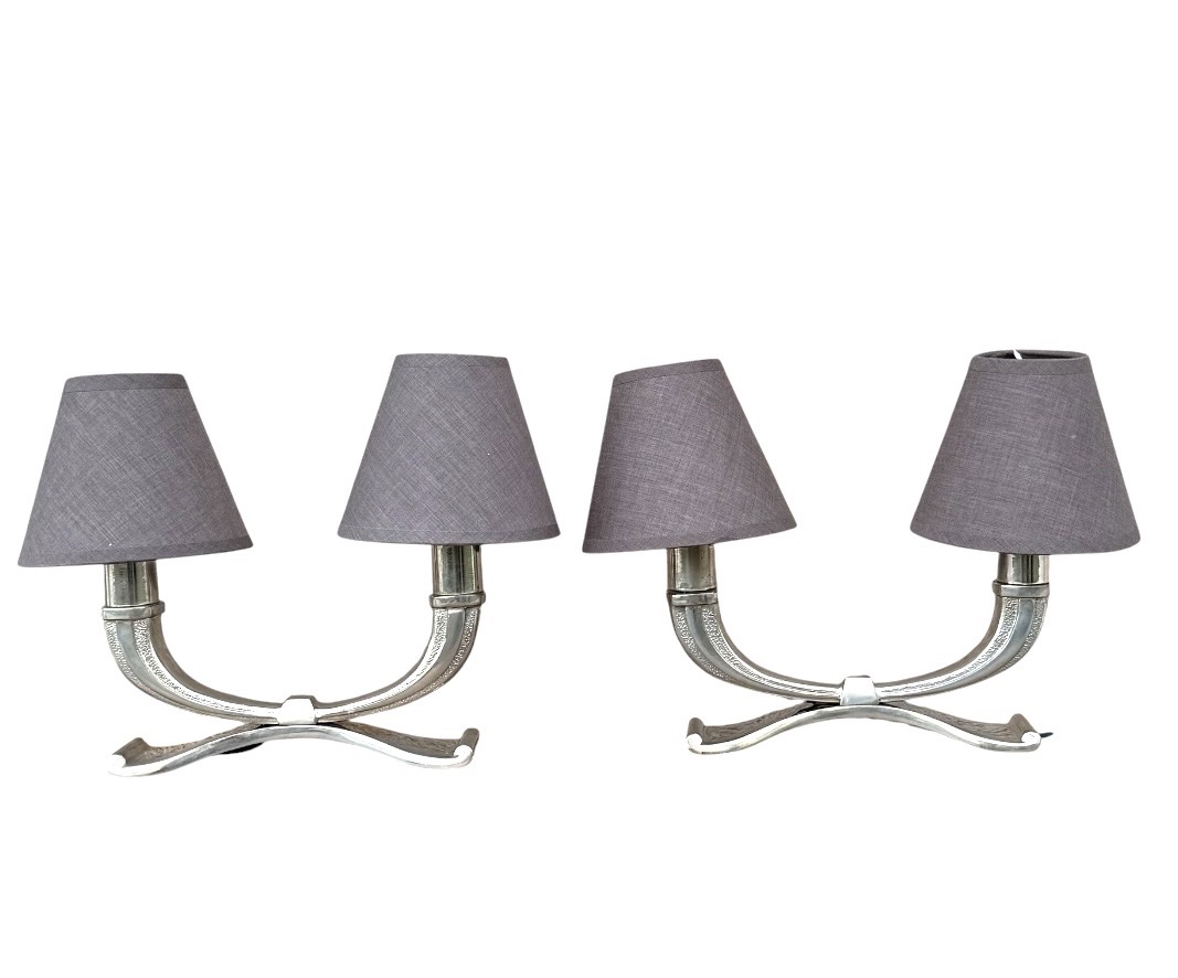 Pair Of Art Deco Two-light Table Lamps — Silver-plated Metal, Stamped “paris Var”