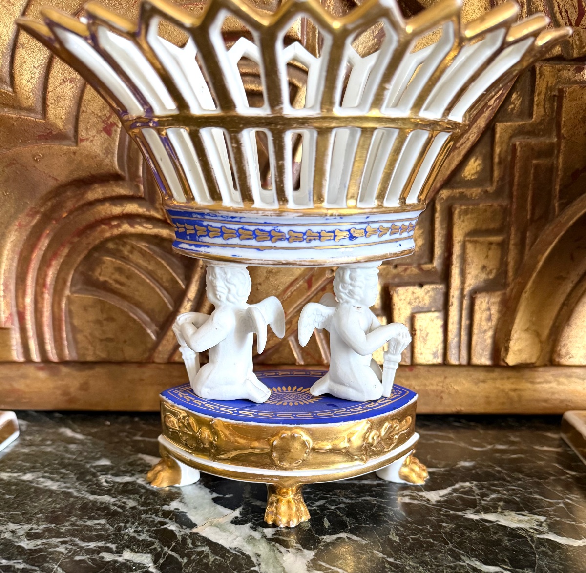 "empire" Porcelain Set In Sèvres Blue & Gold Gilding -photo-3