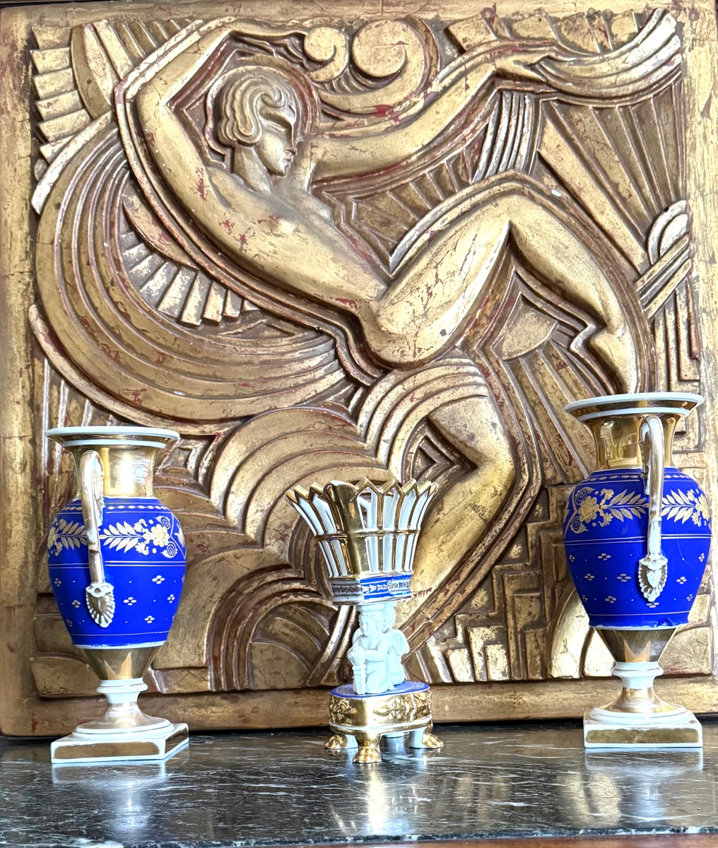 "empire" Porcelain Set In Sèvres Blue & Gold Gilding -photo-1
