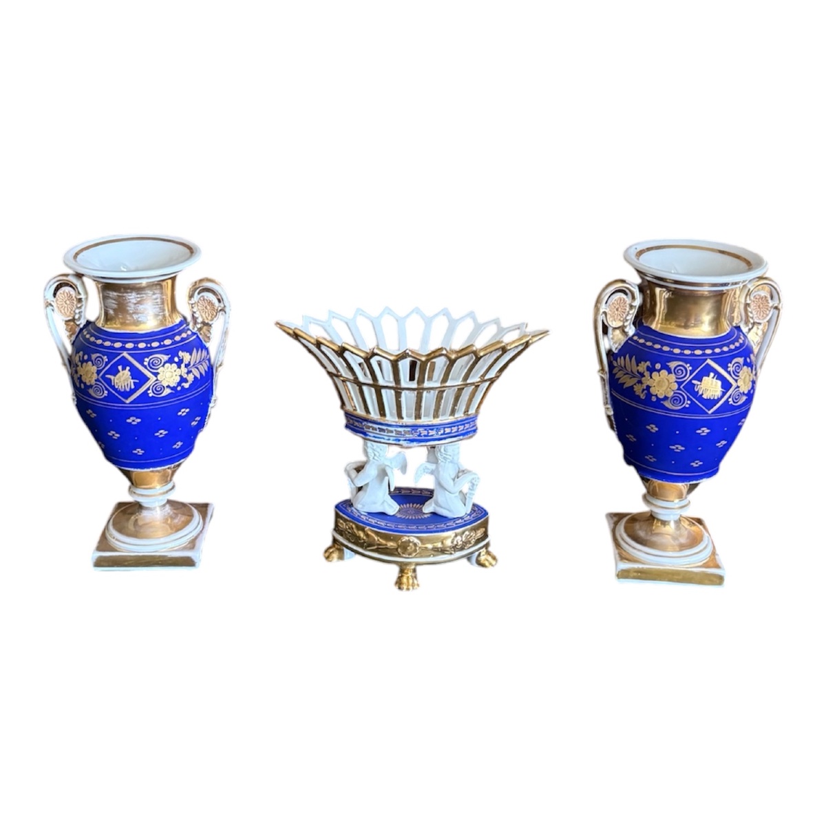 "empire" Porcelain Set In Sèvres Blue & Gold Gilding 