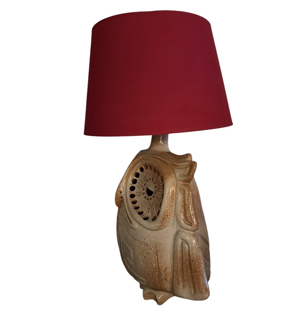 Large Owl Lamp Made Of Stoneware (1970s – Brutalist Style)-photo-4