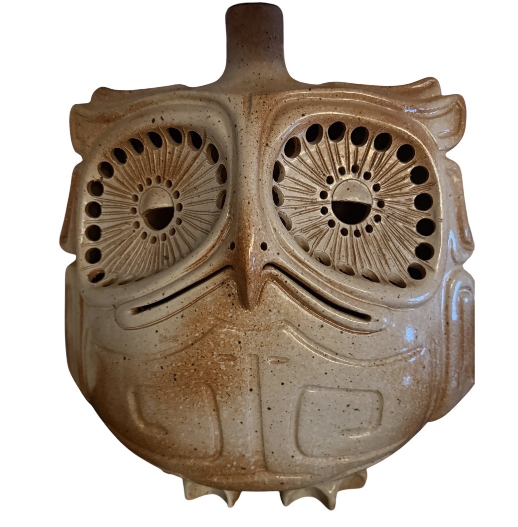  Large Owl Lamp Made Of Stoneware (1970s – Brutalist Style)-photo-1