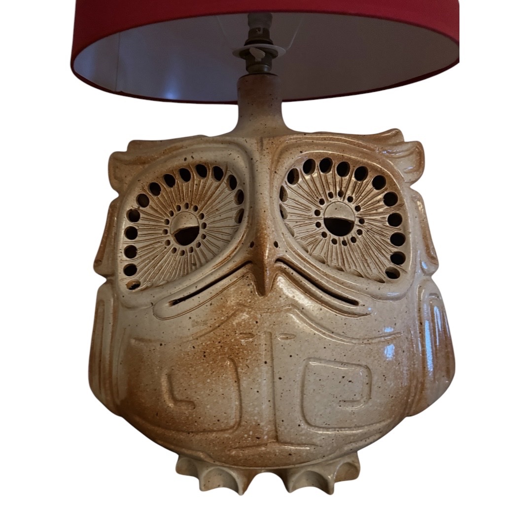  Large Owl Lamp Made Of Stoneware (1970s – Brutalist Style)-photo-2