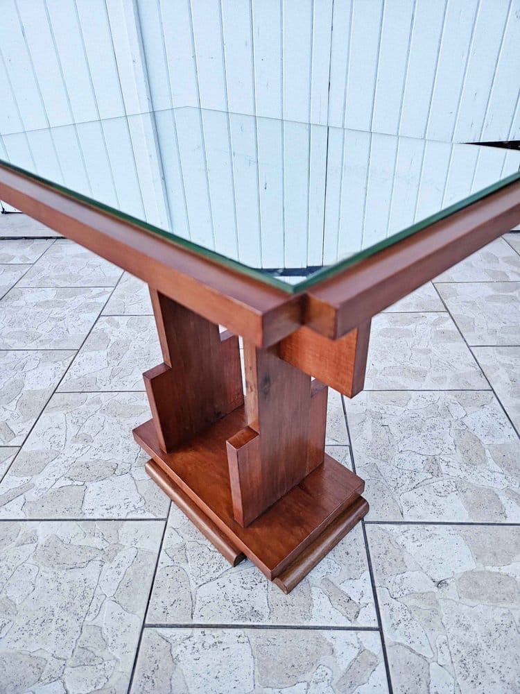 Modernist Art Deco Side Table In Walnut With Glass Top - Circa 1930-photo-2