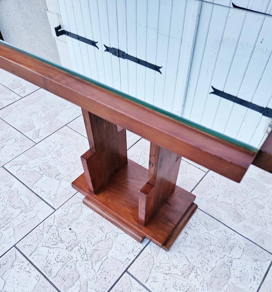 Modernist Art Deco Side Table In Walnut With Glass Top - Circa 1930-photo-4