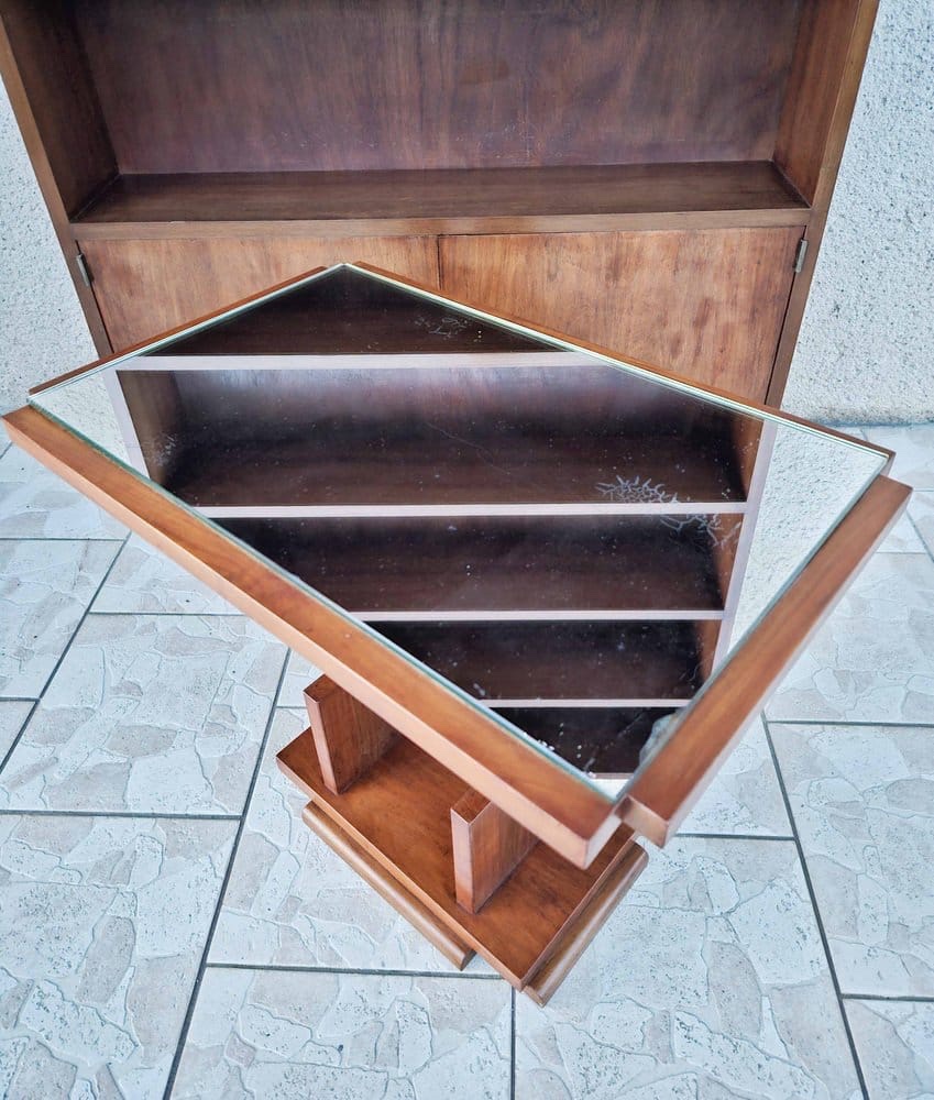 Modernist Art Deco Side Table In Walnut With Glass Top - Circa 1930-photo-5