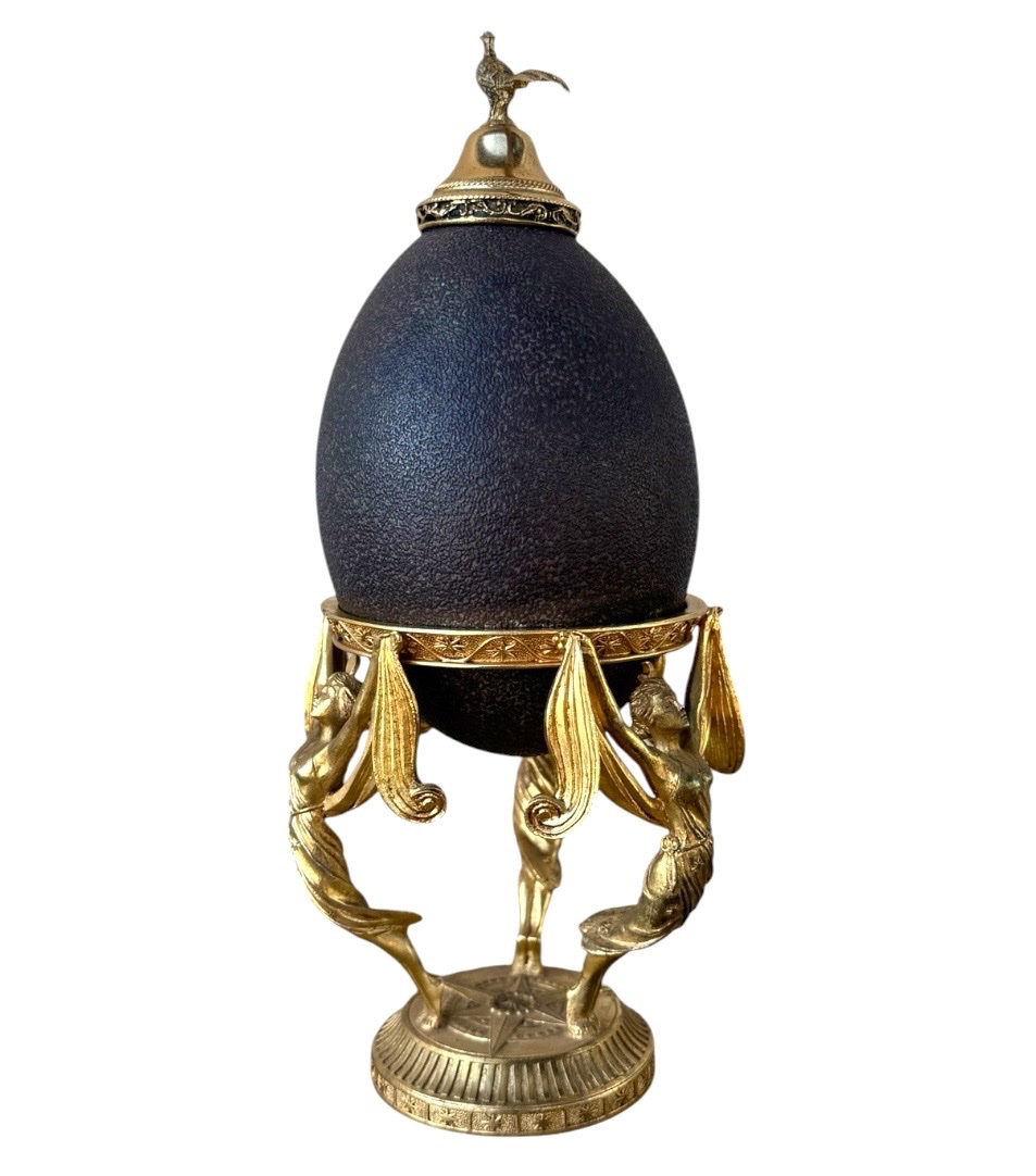 Œuf décoratif monté en bronze doré st Empire/néoclassique)-photo-2