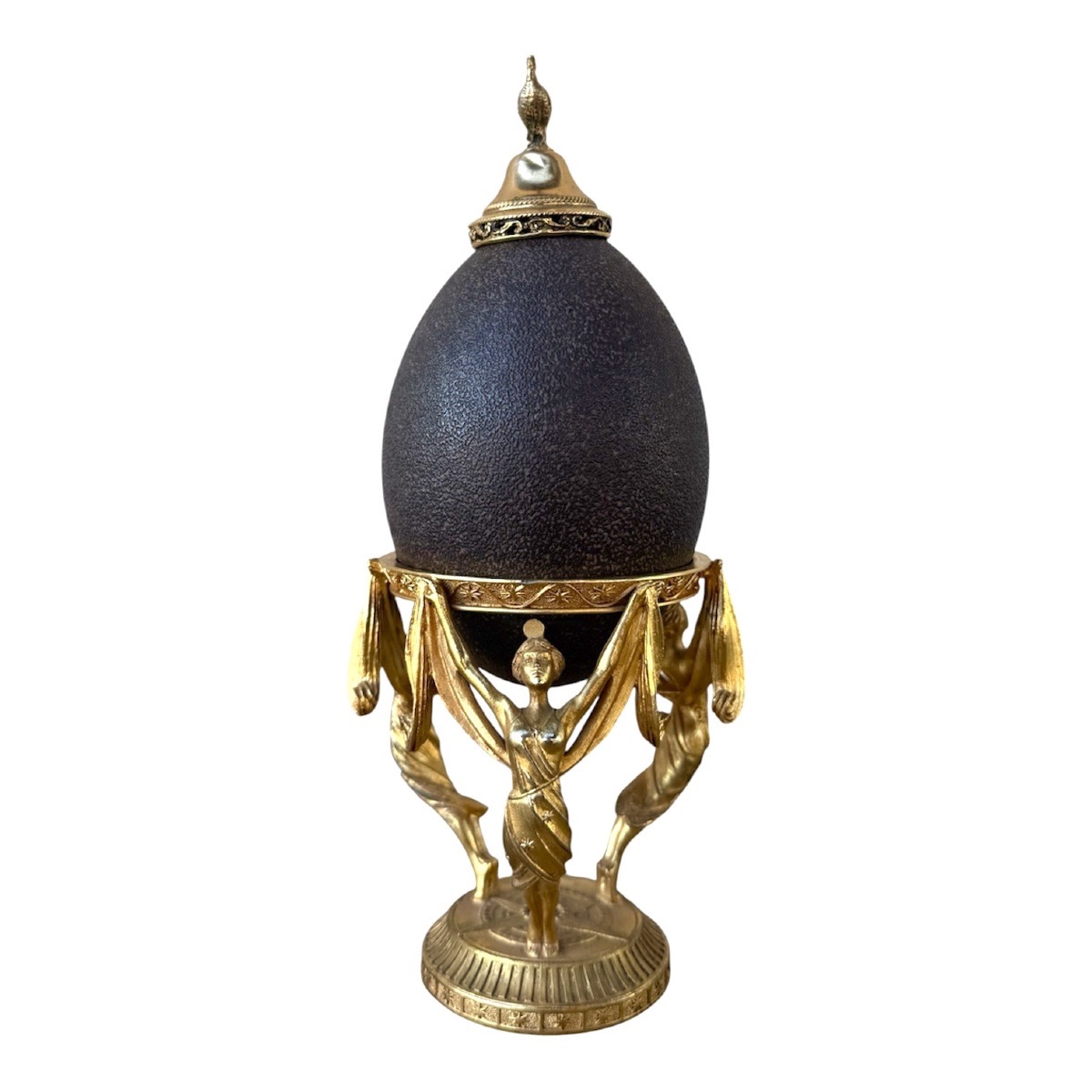 Œuf décoratif monté en bronze doré st Empire/néoclassique)-photo-1