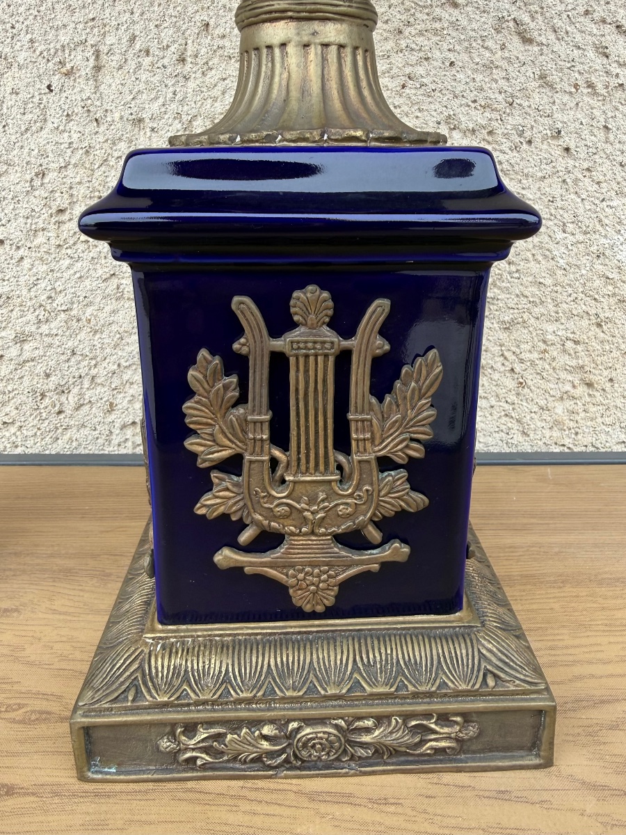Large Medici "st. Empire" Vase In Blue De Sèvres And Patinated Bronze-photo-2
