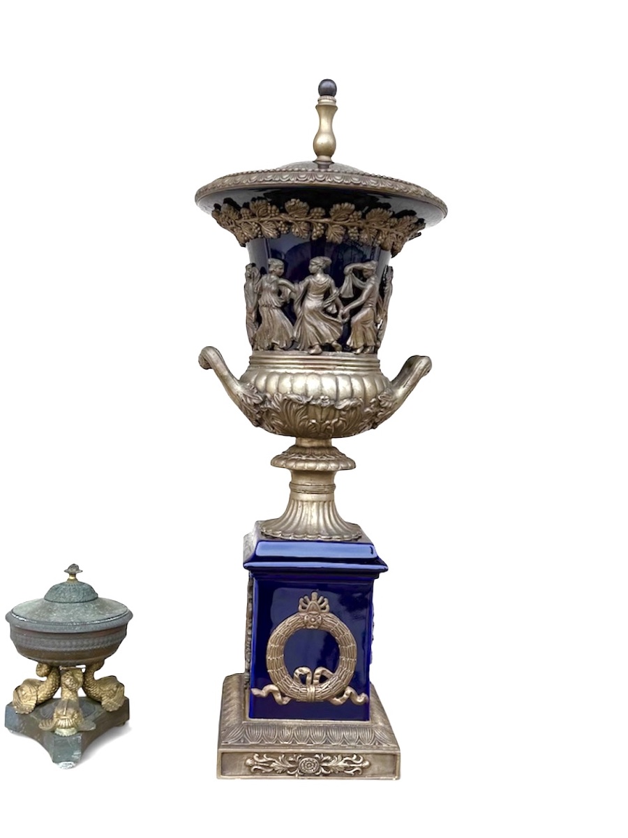 Large Medici "st. Empire" Vase In Blue De Sèvres And Patinated Bronze