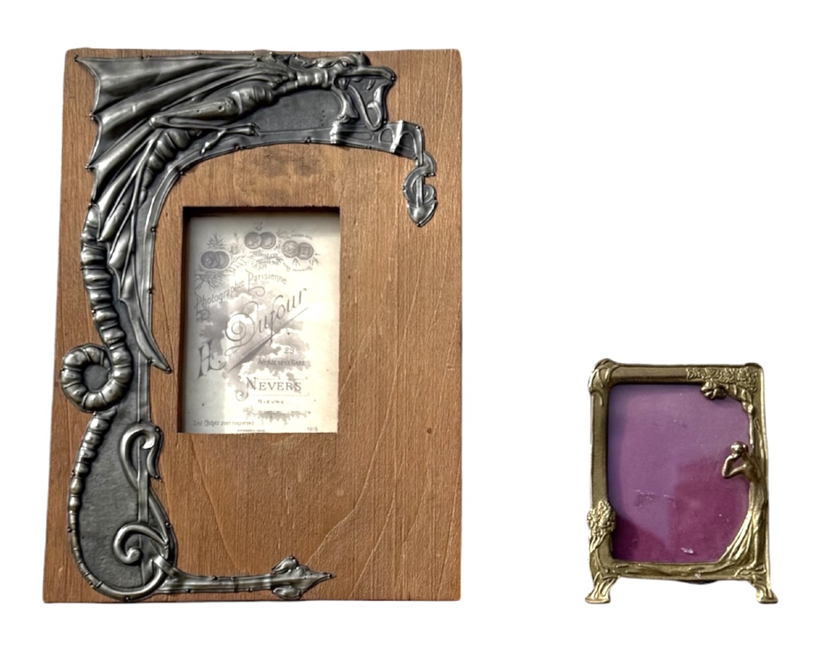 Set Of 2 Art Nouveau Photo Frames: A Dragon-themed Frame And A Small Frame In The