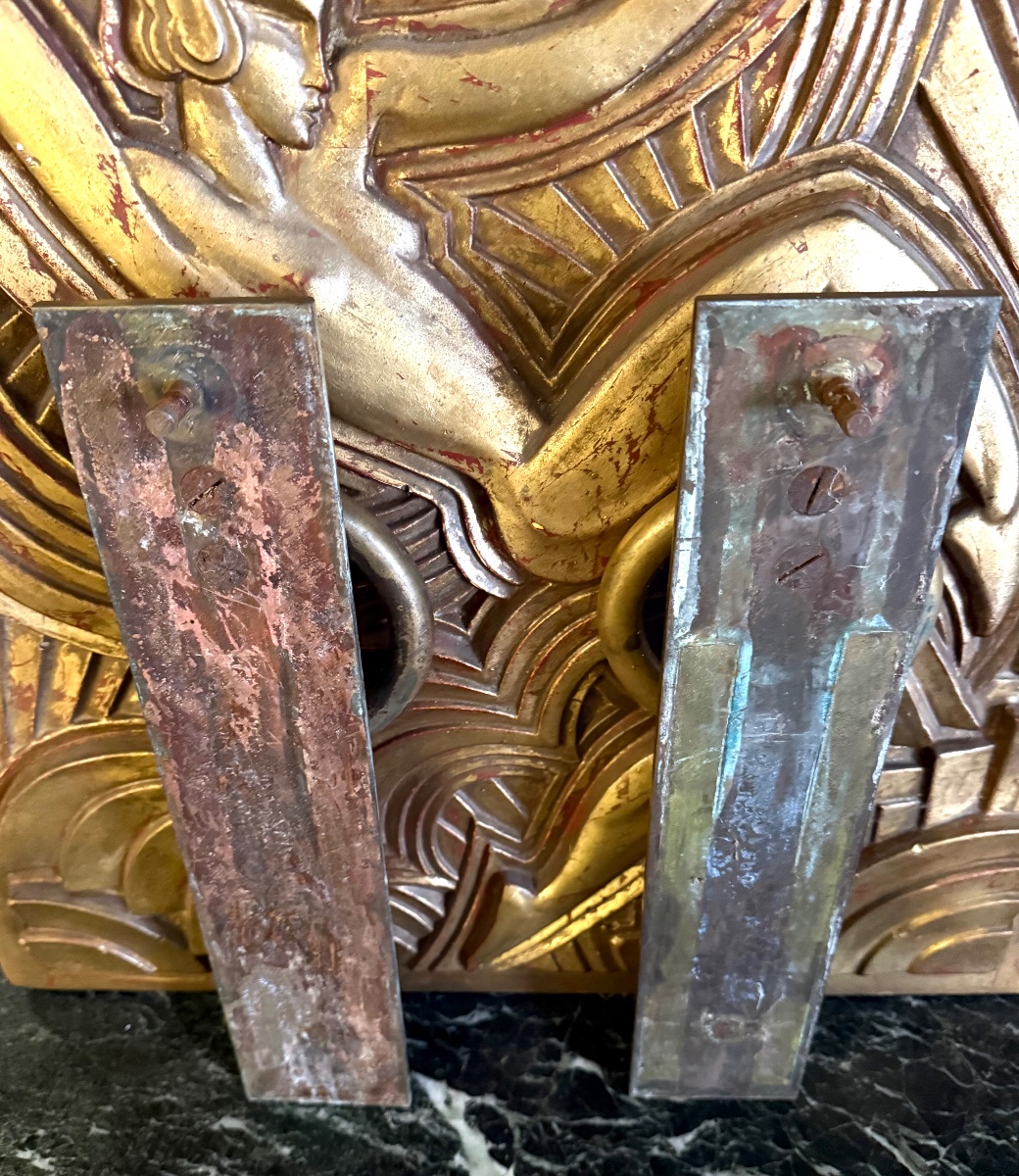 Deux grandes paires de poignées de tirage Art déco en bronze à anneaux mobiles, vers 1930-photo-2