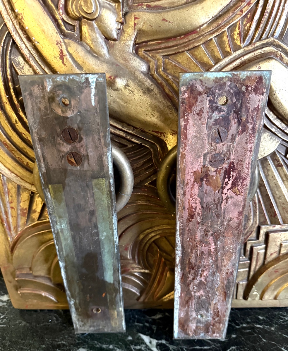 Deux grandes paires de poignées de tirage Art déco en bronze à anneaux mobiles, vers 1930-photo-7