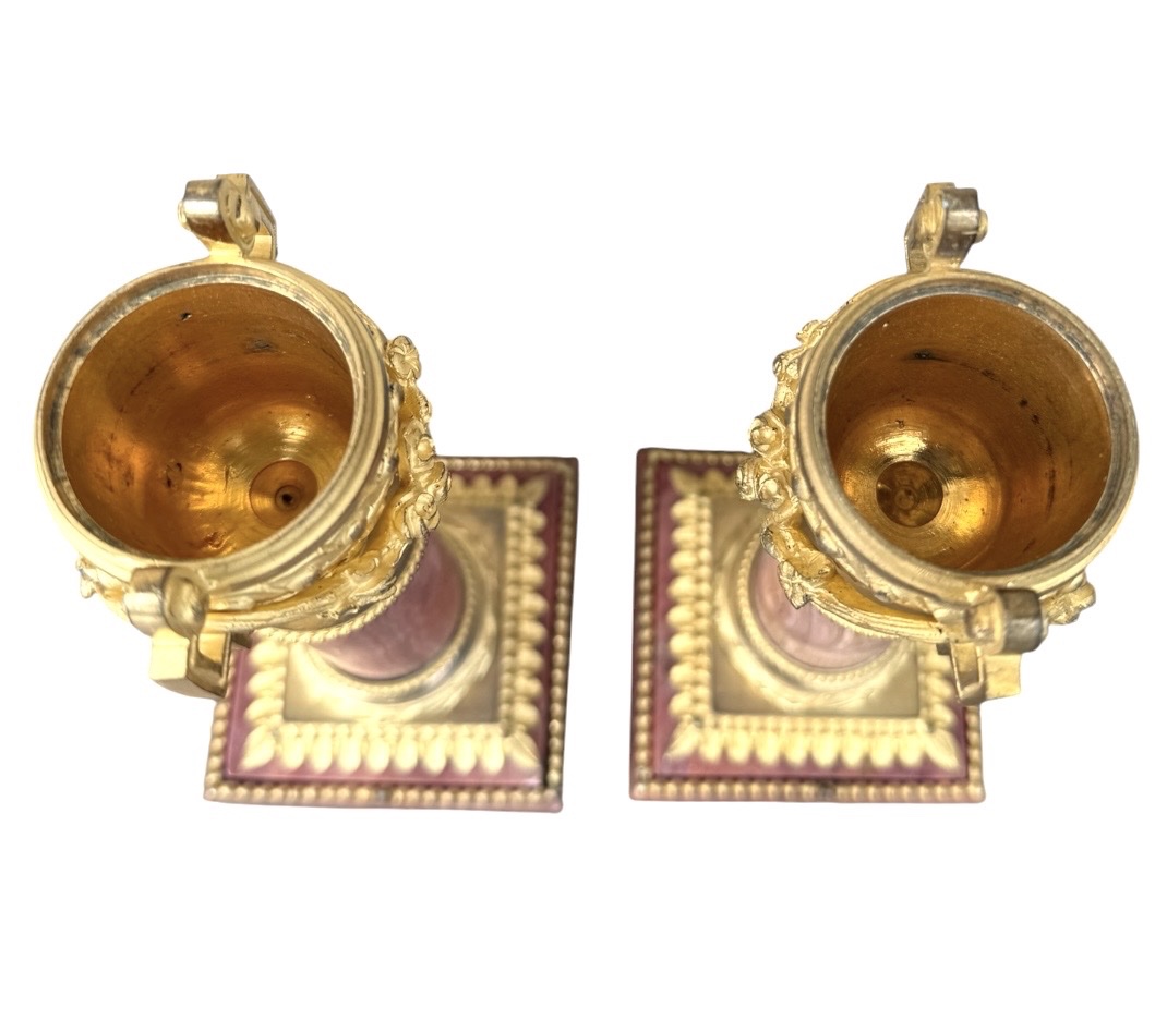 Pair Of Reversible Candlesticks In Gilded Bronze And Incarnate Marble — Louis XVI Style,-photo-3
