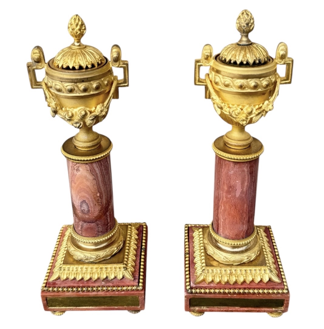 Pair Of Reversible Candlesticks In Gilded Bronze And Incarnate Marble — Louis XVI Style,-photo-3
