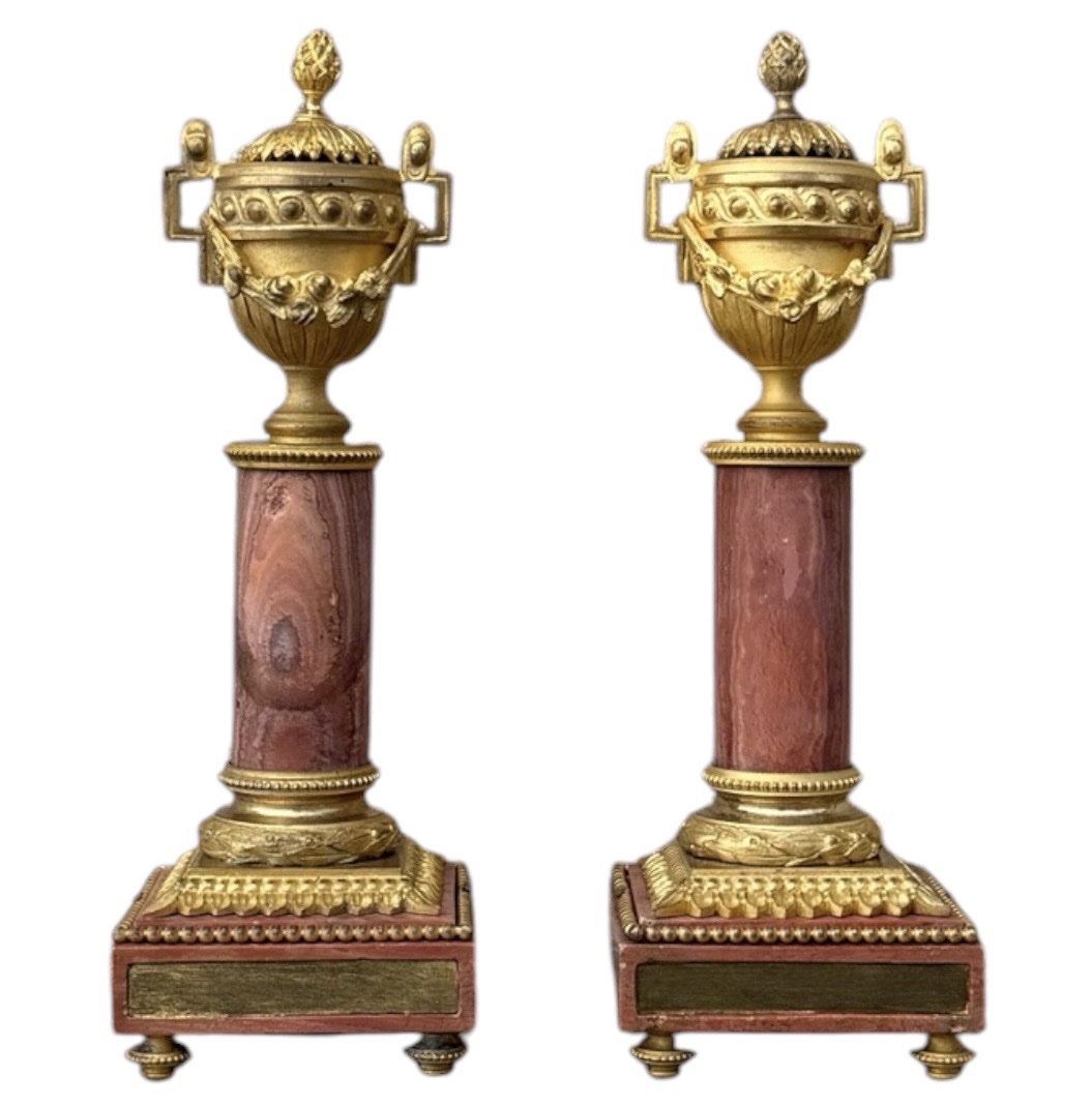 Pair Of Reversible Candlesticks In Gilded Bronze And Incarnate Marble — Louis XVI Style,-photo-4