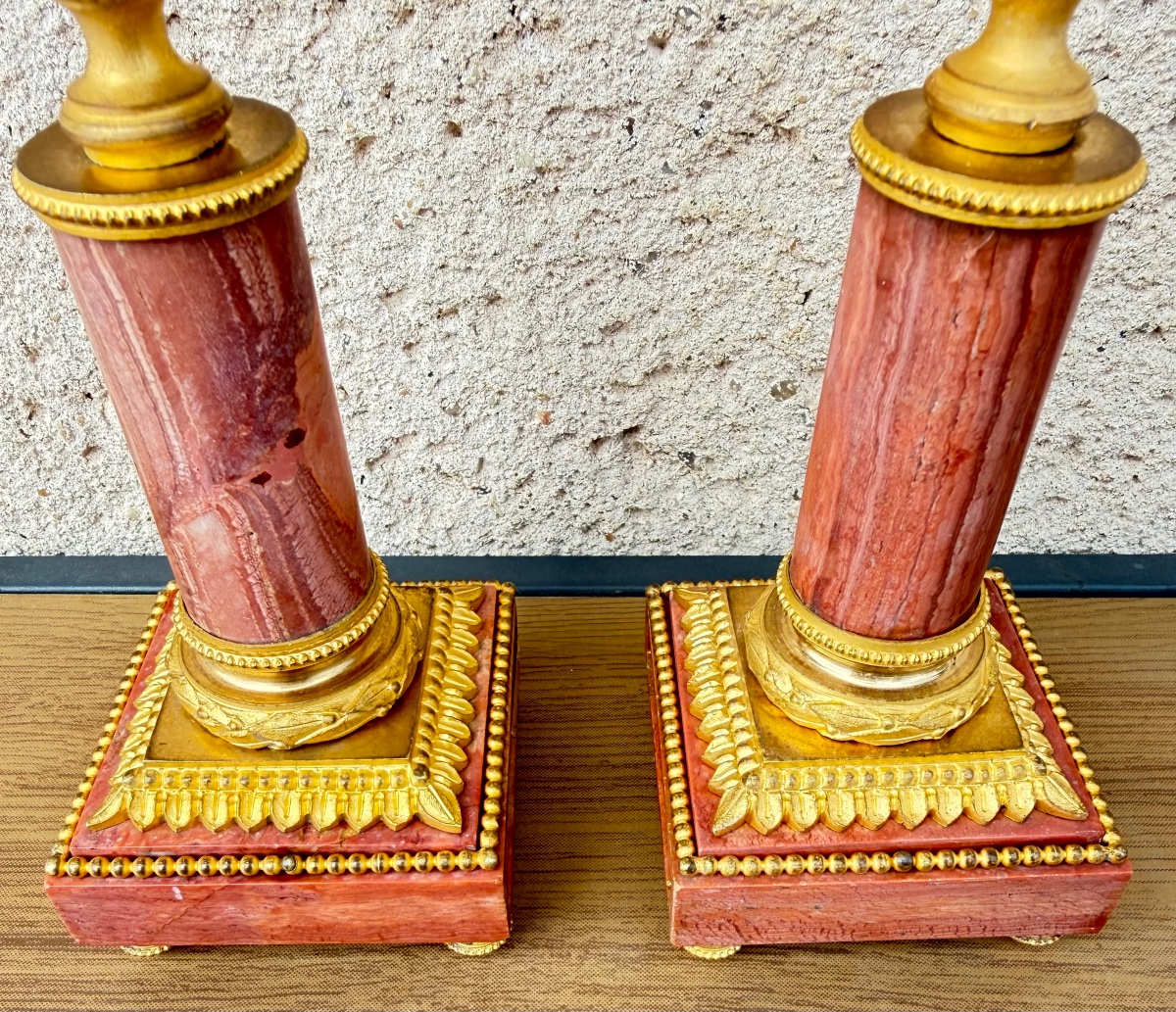 Pair Of Reversible Candlesticks In Gilded Bronze And Incarnate Marble — Louis XVI Style,-photo-5