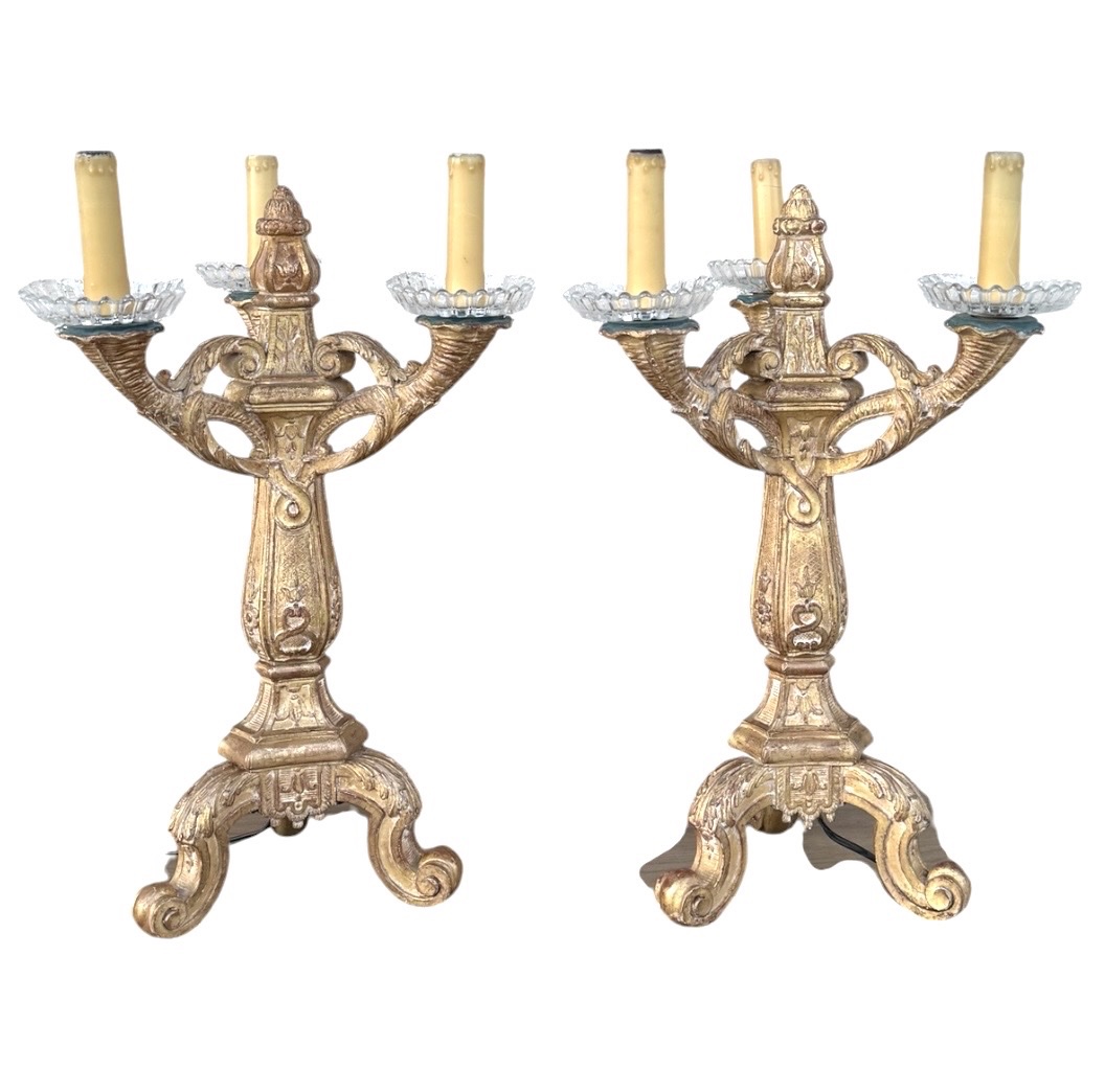 Candélabres Bois Sculpté et Doré Attribuée à la Maison Carlhian-photo-3