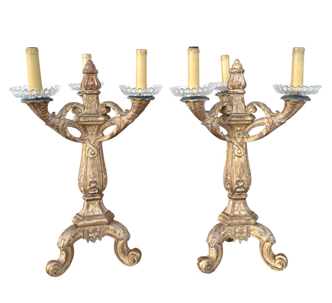 Candélabres Bois Sculpté et Doré Attribuée à la Maison Carlhian-photo-4