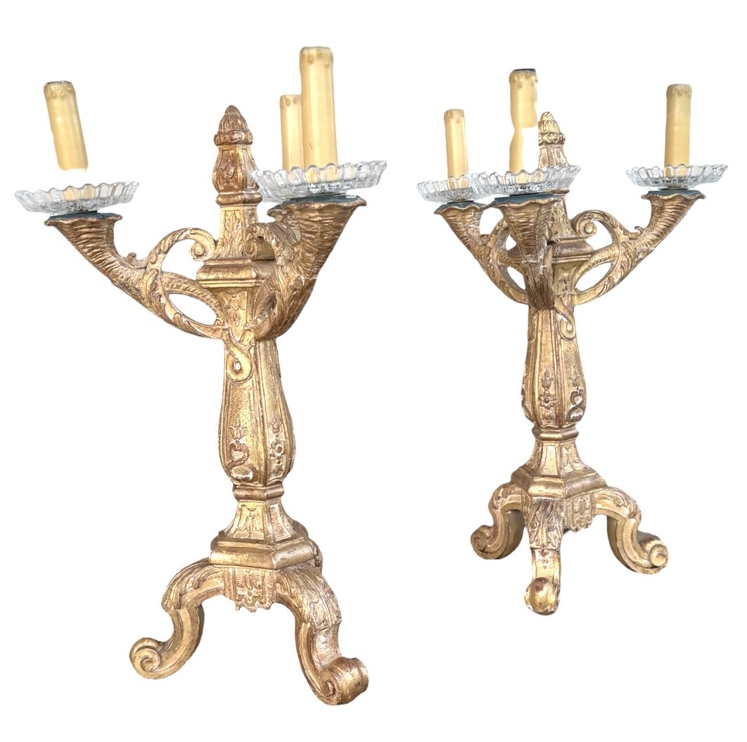 Candélabres Bois Sculpté et Doré Attribuée à la Maison Carlhian-photo-2