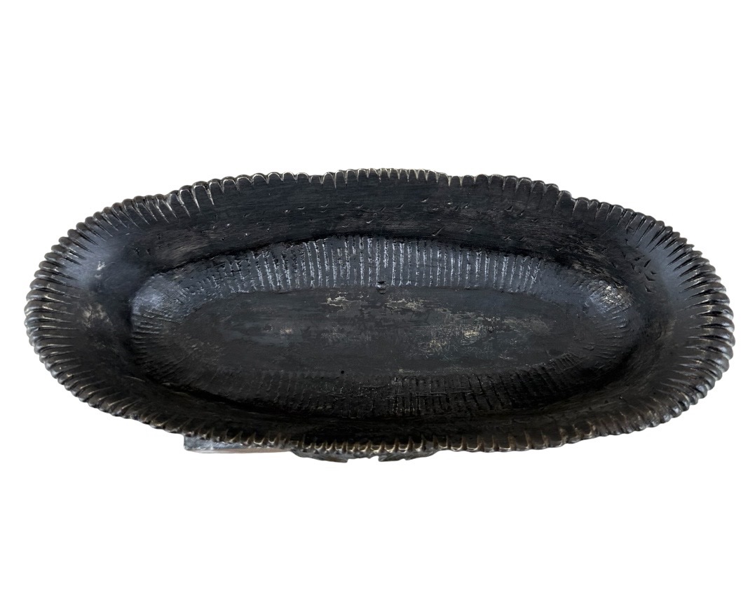 Coupe navette vers 1820 en bronze patiné et doré au mercure sur marbre-photo-4