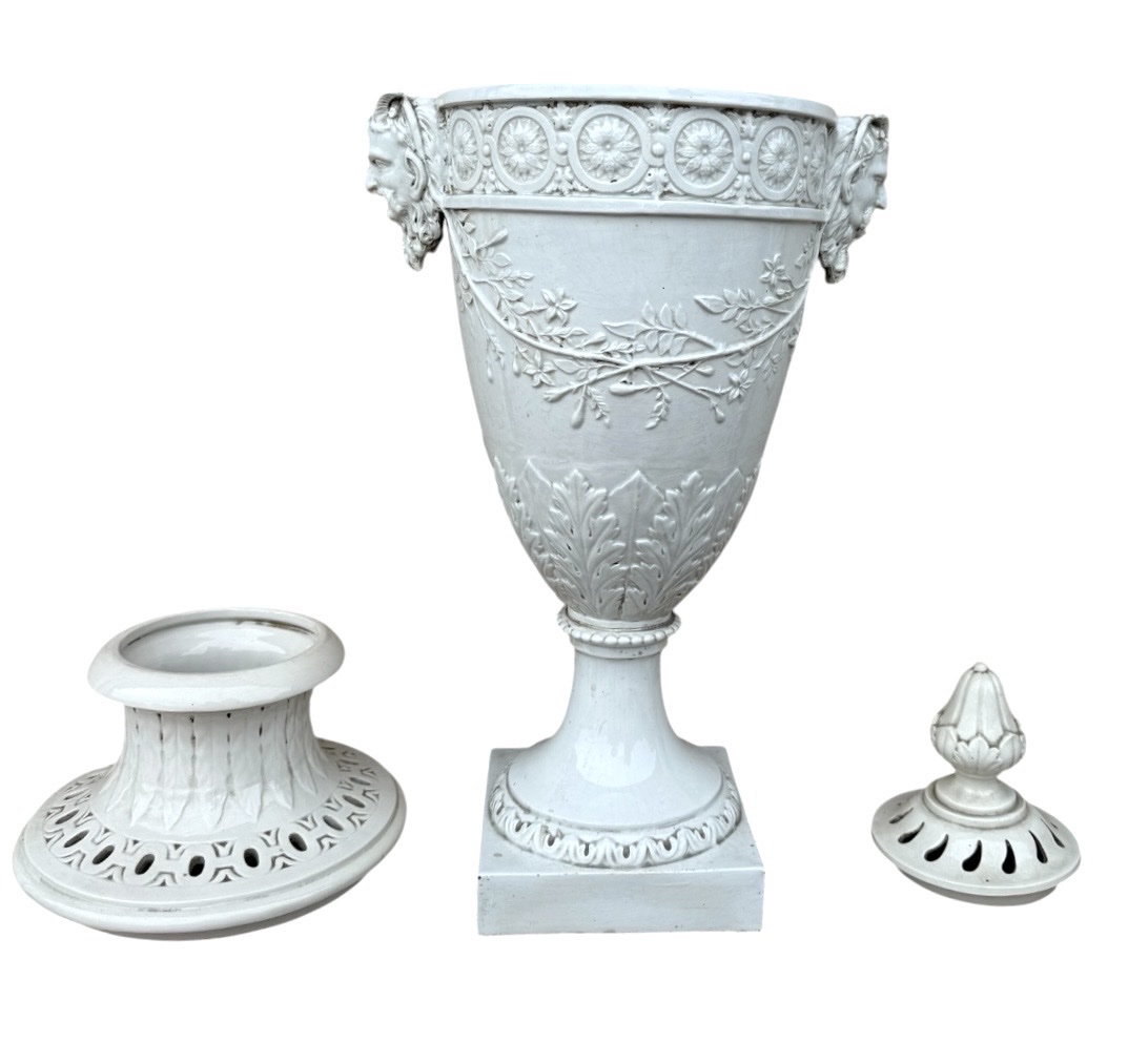 Large Vase  Covered Urn In Fine Earthenware (pipe Clay) Neoclassical Medici Style  Mar-photo-2