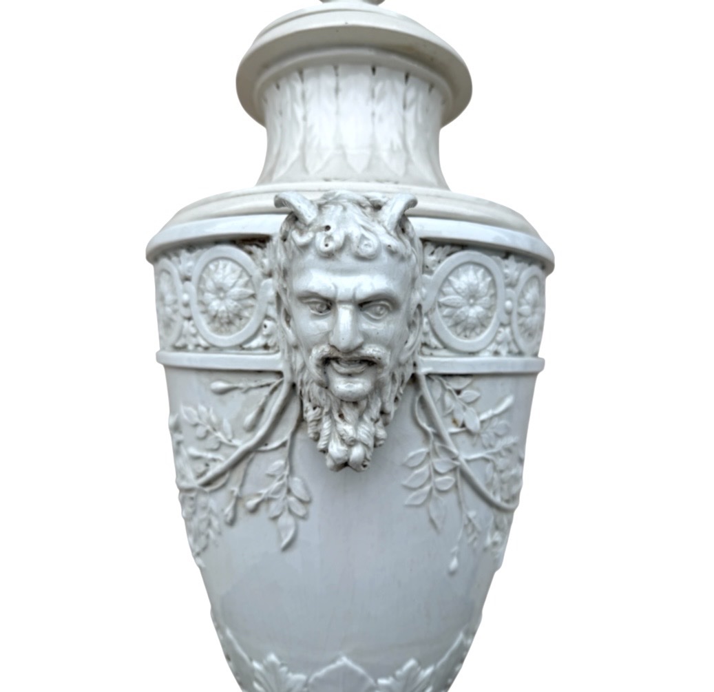 Large Vase  Covered Urn In Fine Earthenware (pipe Clay) Neoclassical Medici Style  Mar-photo-3