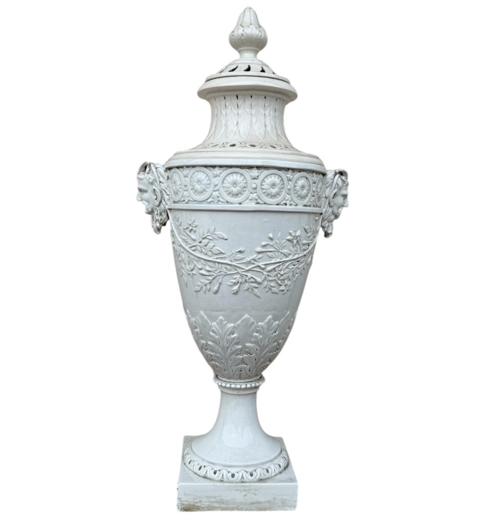 Large Vase  Covered Urn In Fine Earthenware (pipe Clay) Neoclassical Medici Style  Mar-photo-4