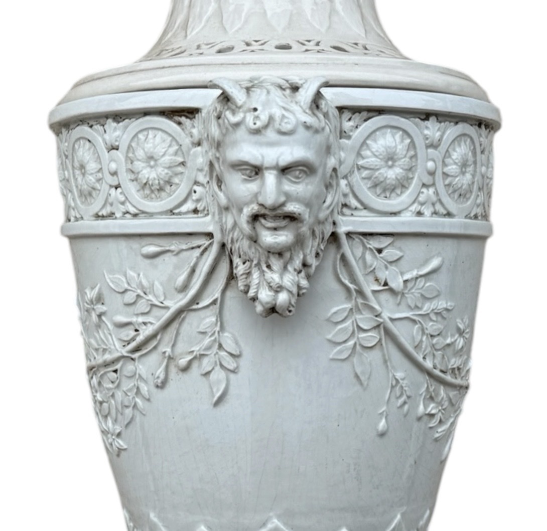 Large Vase  Covered Urn In Fine Earthenware (pipe Clay) Neoclassical Medici Style  Mar-photo-5