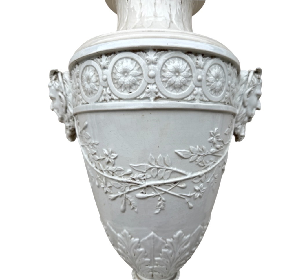 Large Vase  Covered Urn In Fine Earthenware (pipe Clay) Neoclassical Medici Style  Mar-photo-6