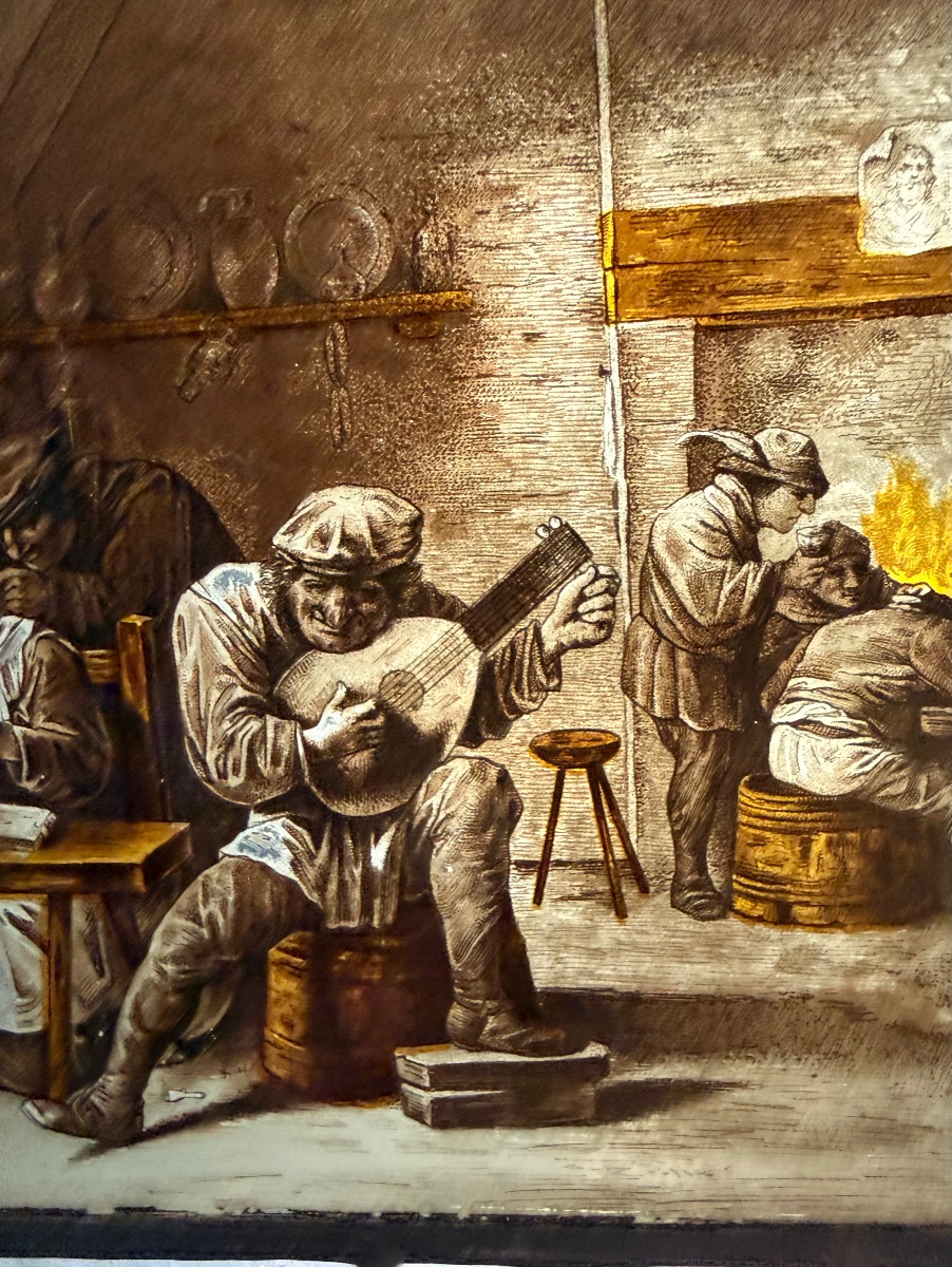 Stained-glass Window In Grisaille And Silver Yellow: A Flemish Tavern Scene Based On Ad-photo-2
