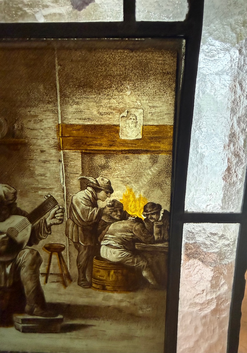 Stained-glass Window In Grisaille And Silver Yellow: A Flemish Tavern Scene Based On Ad-photo-4