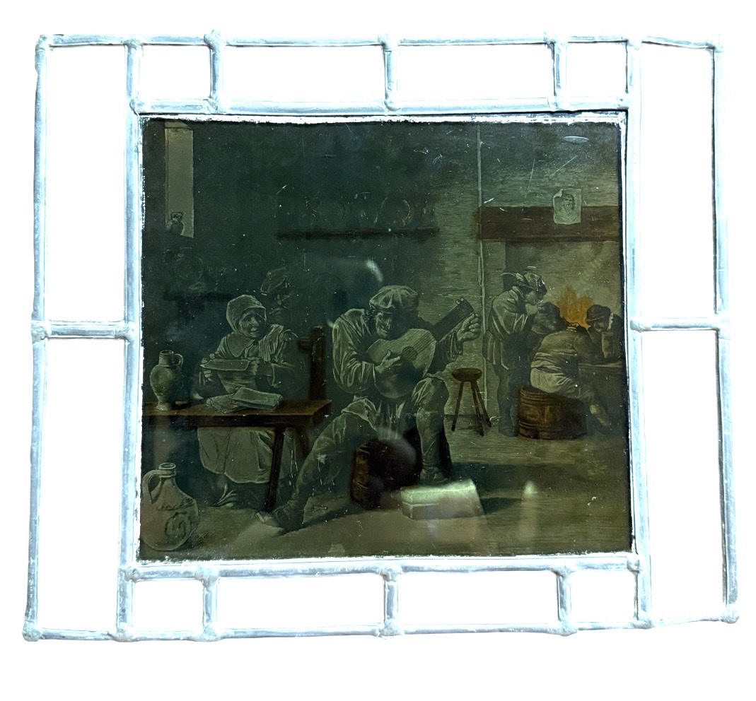 Stained-glass Window In Grisaille And Silver Yellow: A Flemish Tavern Scene Based On Ad-photo-3