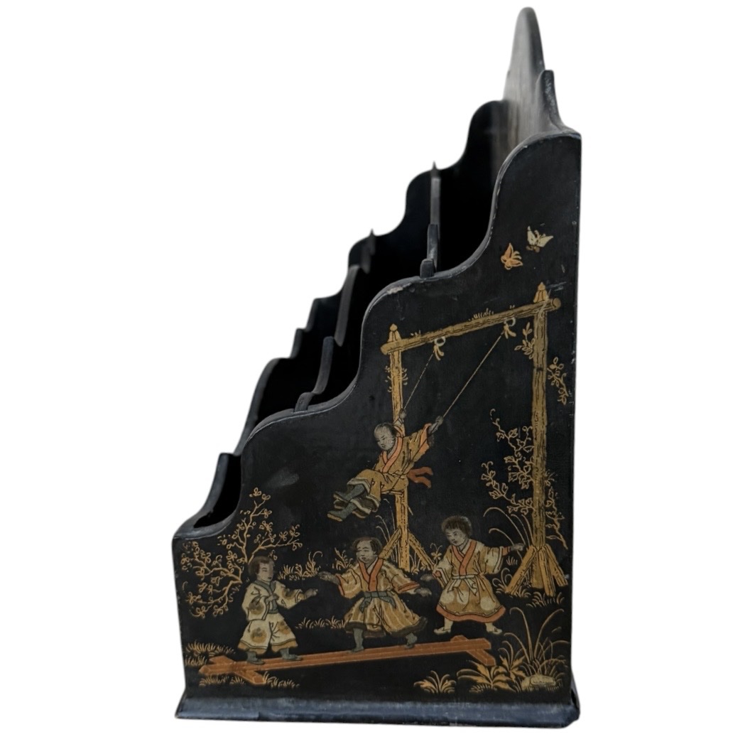 Porte-courrier  en bois laqué noir – Décor asiatique / Japonisant doré -photo-4