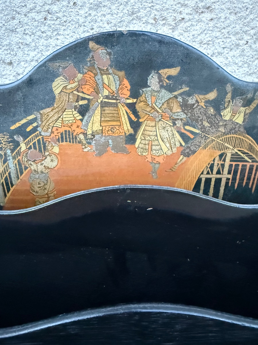 Porte-courrier  en bois laqué noir – Décor asiatique / Japonisant doré -photo-6