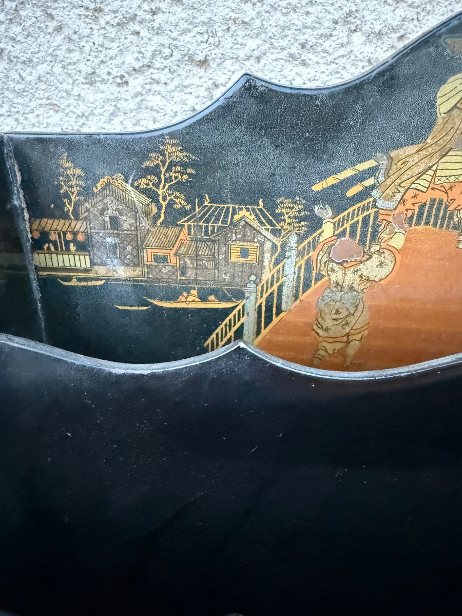 Porte-courrier  en bois laqué noir – Décor asiatique / Japonisant doré -photo-7