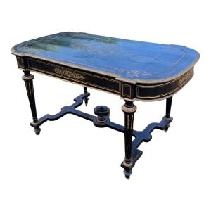 Napoleon III Middle Desk Blackened Wood And Brass 19th Century