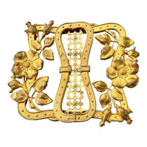 Boucle de Ceinture -Cape Art Nouveau en Métal Doré